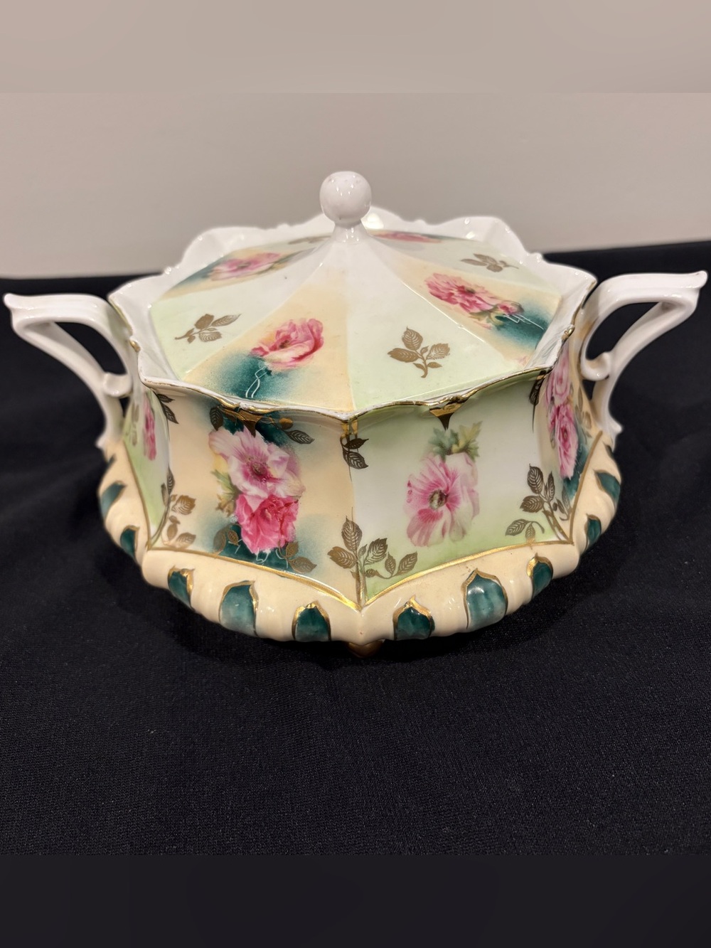 Antique Footed RS Prussia Biscuit Jar W/ Lid  - Red Mark